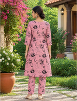 Pink Floral Rayon Co-ord Set with Pants - Mangai Nighties
