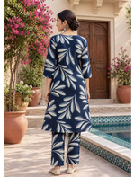 Rayon Leaf Print Co-ord Set | Long Top & Bottom | Casual Wear Set - Mangai Nighties