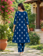 Navy Blue Rayon Print Co-ord Set for Women - Mangai Nighties