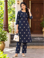 Rayon Floral Print Co-ord Set with Long Sleeves & Button Detail - Mangai Nighties