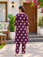 Rayon Floral Co-ord Set with Long Top & Bottom, Long Sleeve Style - Mangai Nighties