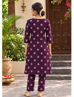 Rayon Floral Print Co-ord Set with Long Sleeves & Button Detail - Mangai Nighties