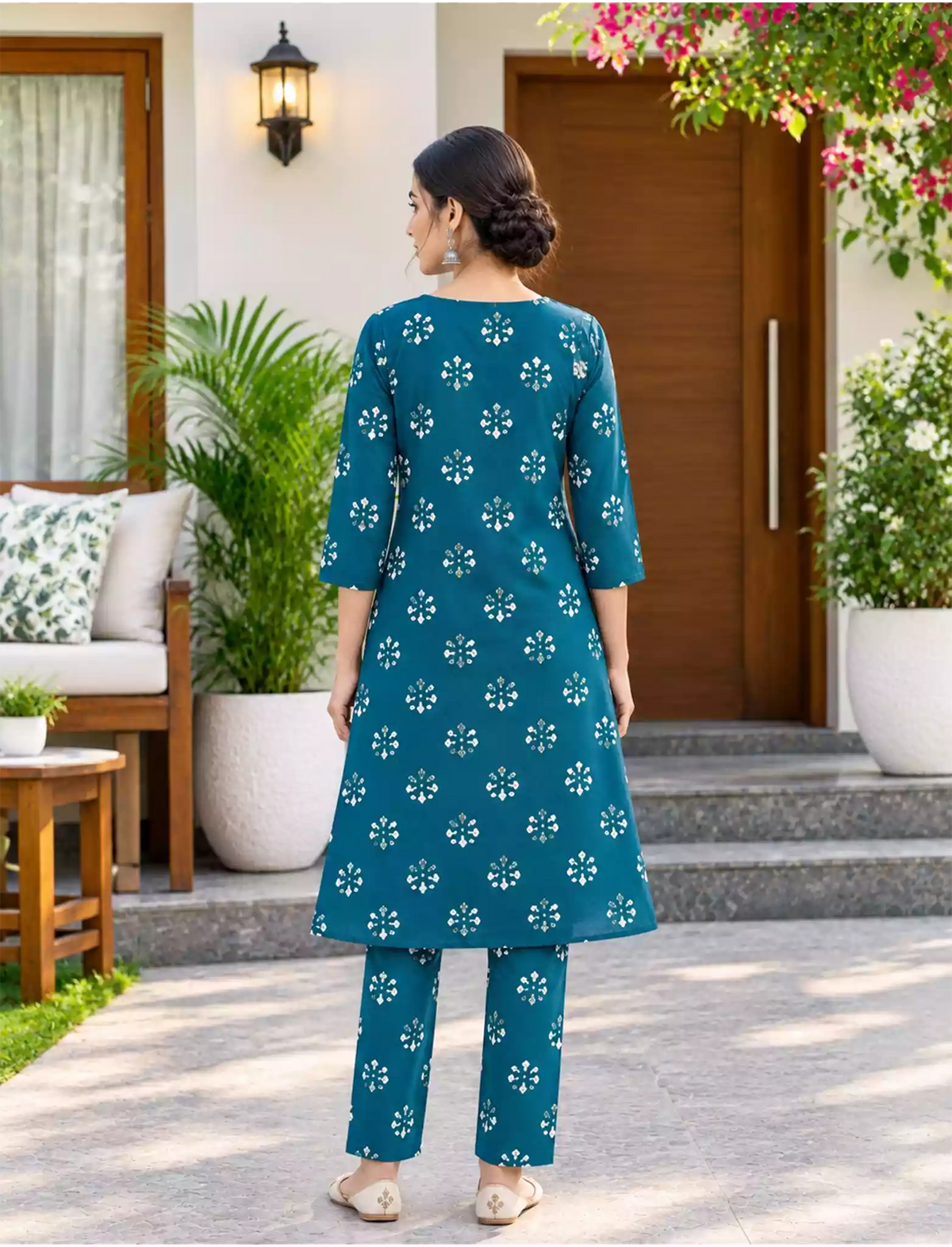 Rayon Floral Print Co-ord Set for Women with 3/4 Sleeve & Buttons - Mangai Nighties