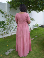 Tencel Plain Embroidery Full Frock with Front Gathering - Mangai Nighties