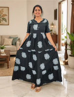 Mangai 3 Layer Frock Model Nighties Soft and Smooth Premium Quality Rayon Material , Fancy Frilled Sleeve, Side Pocket , Back tie Rope , Stylish Collection's for Trendy Women's (MRK)
