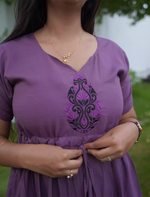 Tencel Plain Embroidery Full Frock with Front Gathering - Mangai Nighties