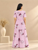 Rayon Floral Print Rayon Puff Sleeve Gathering Frock | Mangai Nighties