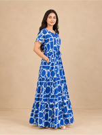 Rayon Geometric Print Front Gathering Full Frock with Layer Sleeve - Mangai Nighties