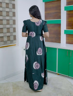 Rayon Abstract Circle Print Gathering Frock with Puff Sleeve | Mangai Nighties
