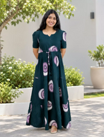 Rayon Abstract Circle Print Gathering Frock with Puff Sleeve | Mangai Nighties