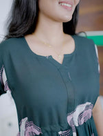 Rayon Abstract Circle Print Gathering Frock with Puff Sleeve | Mangai Nighties