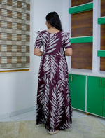 Rayon Leaf Print Rayon Puff Sleeve Gathering Frock with Front Tie | Mangai Nighties