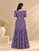 RayonAbstractCircle Print Front Gathering Rope Puff Sleeve Frock | Mangai Nighties