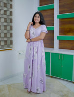 Rayon Floral Print Full Frock with Front Gathering Tie Rope - Mangai Nighties