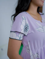 Rayon Floral Print Full Frock with Front Gathering Tie Rope - Mangai Nighties