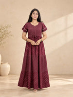 Rayon Stripe Dot Printed Full Frock with Layer Sleeves | Mangai Nighties