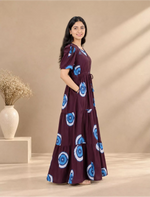 Rayon Abstract Circle Print Gathering Frock with Puff Sleeve | Mangai Nighties