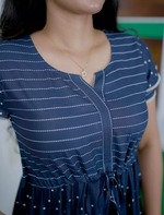 Rayon Stripe Dot Printed Full Frock with Layer Sleeves | Mangai Nighties