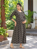 Maternity Feeding Long Frock with Invisible Nursing Zip & Back Tie Rope - Mangai Nighties