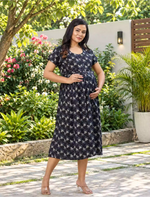 Floral Print Rayon Maternity Maxi with Adjustable Tie - Mangai Nighties
