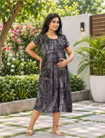 Abstract Print Rayon Maternity Maxi with Feeding Zipper - Mangai Nighties