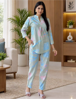 Sage Abstract Print Rayon Co-Ord Set for Women - Mangai Nighties