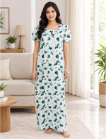 Women Abstract Printed Cotton Zipless Front Lace Nighty | Mangai Nighties