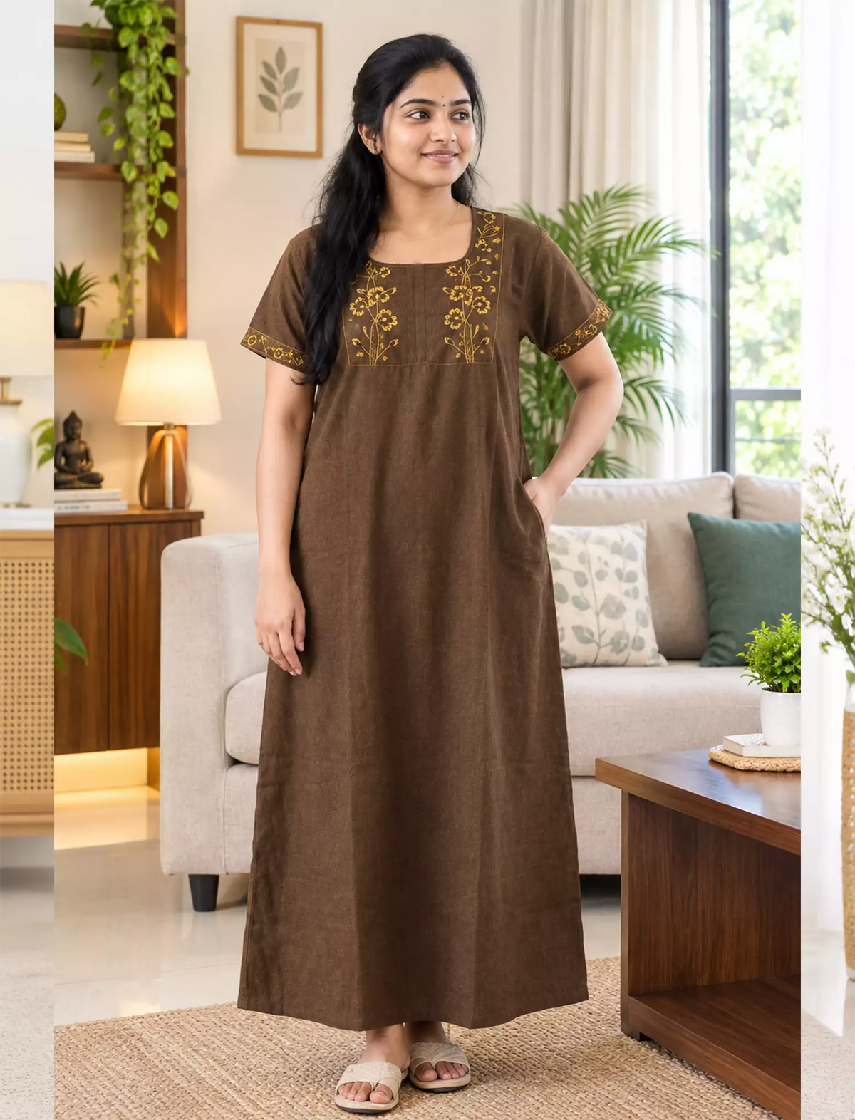 Alpine Embroidery Regular Nighties with Pocket - Mangai Nighties