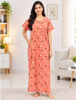 Cotton Botanical Printed Soft Zipless Nighty with Side Pocket| Mangai Nighties