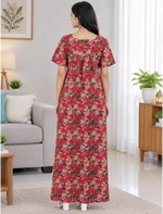 Cotton Floral Printed Front Zipper Pleated Women Nighty with Side Pocket - Mangai Nighties