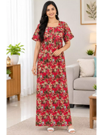 Cotton Floral Printed Front Zipper Pleated Women Nighty with Side Pocket - Mangai Nighties