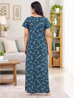 Cotton Floral Printed Cotton Front Zip Pleated Daily Wear Nighty | Mangai Nighties