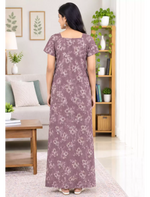 Women Floral Printed Cotton Zipless Front Lace Nighty | Mangai Nighties