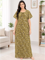 Women Floral Printed Cotton Zipless Front Lace Nighty | Mangai Nighties