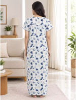 Women Abstract Printed Cotton Zipless Front Lace Nighty | Mangai Nighties