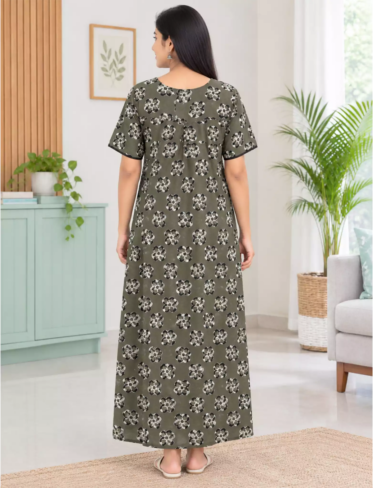 Women Floral Printed Soft Cotton Front Button Nighty | Mangai Nighties