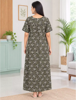 Women Floral Printed Soft Cotton Front Button Nighty | Mangai Nighties