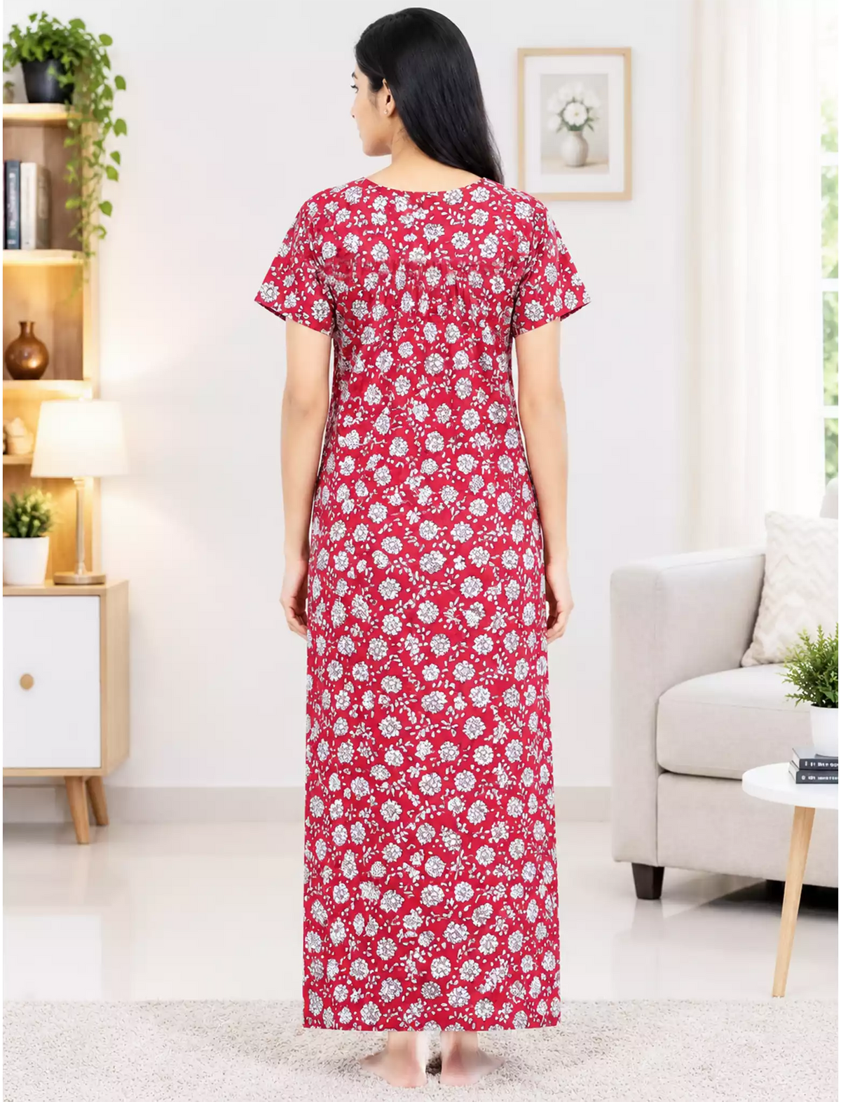 Soft Cotton Floral Printed Zipless Nighty with Pocket Mangai Nighties