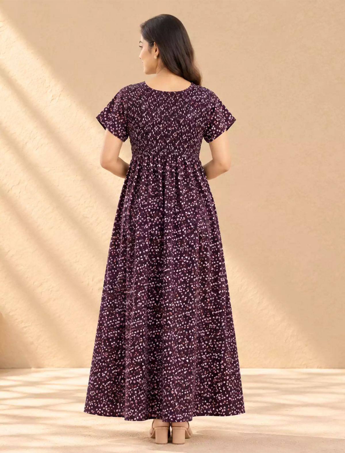 Alpine Floral Printed Smocking Nighty with Pocket – Mangai Nighties
