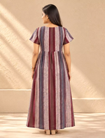 Alpine Stripe Printed Smocking Nighty with Pleats - Mangai Nighties