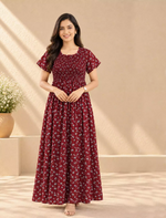 Alpine Floral Printed Smocking Nighty with Pocket – Mangai Nighties