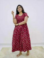 Alpine Paisley Print Smocking Nightgown with Round Neck- Mangai Nighties
