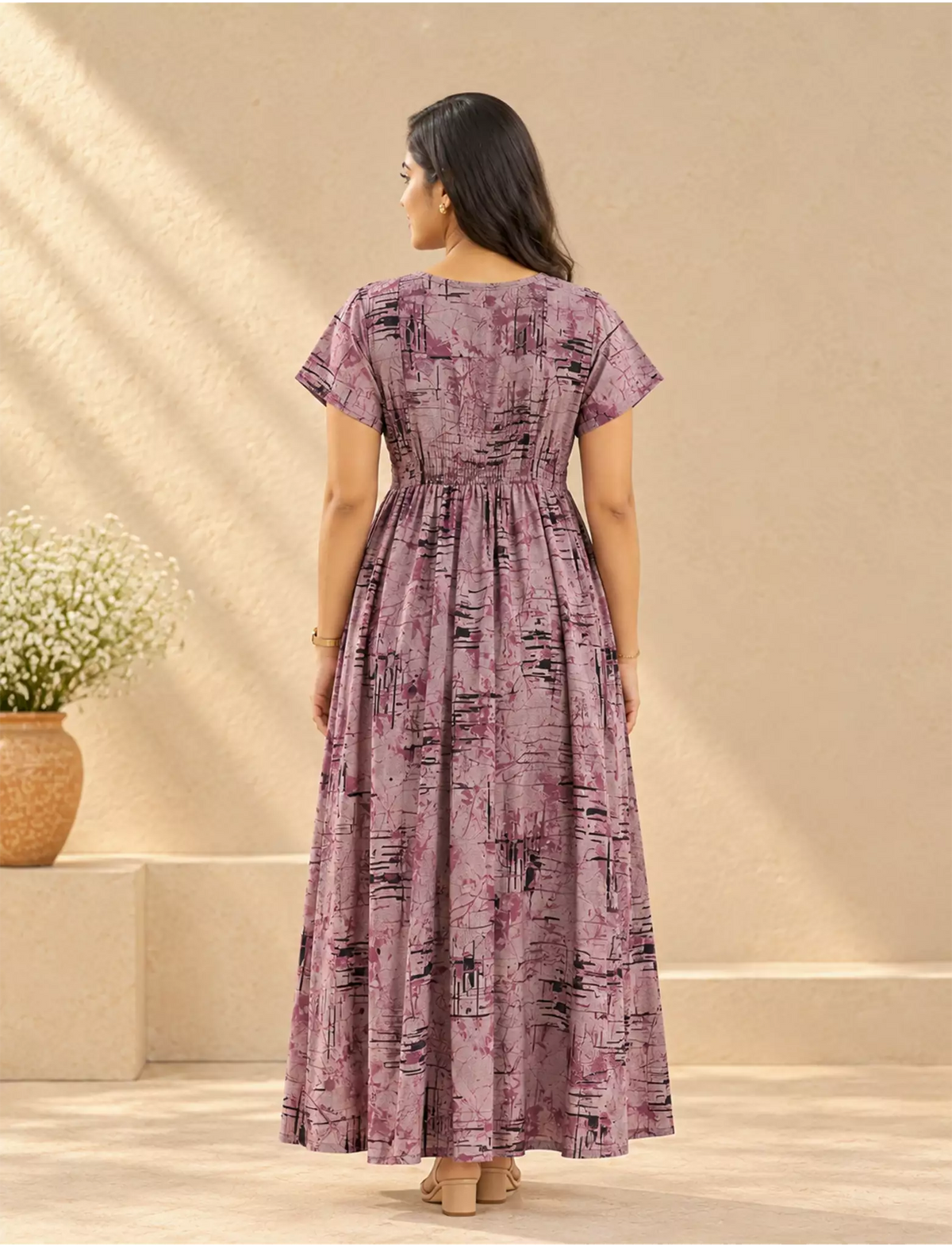 Alpine Abstract Print Smocking Nighty for Women– Mangai Nighties