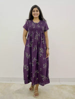 Alpine Floral Stretchable Smocking Nighty for Women – Mangai Nighties