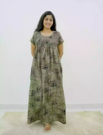Alpine Abstract Print Smocking Nighty for Women– Mangai Nighties