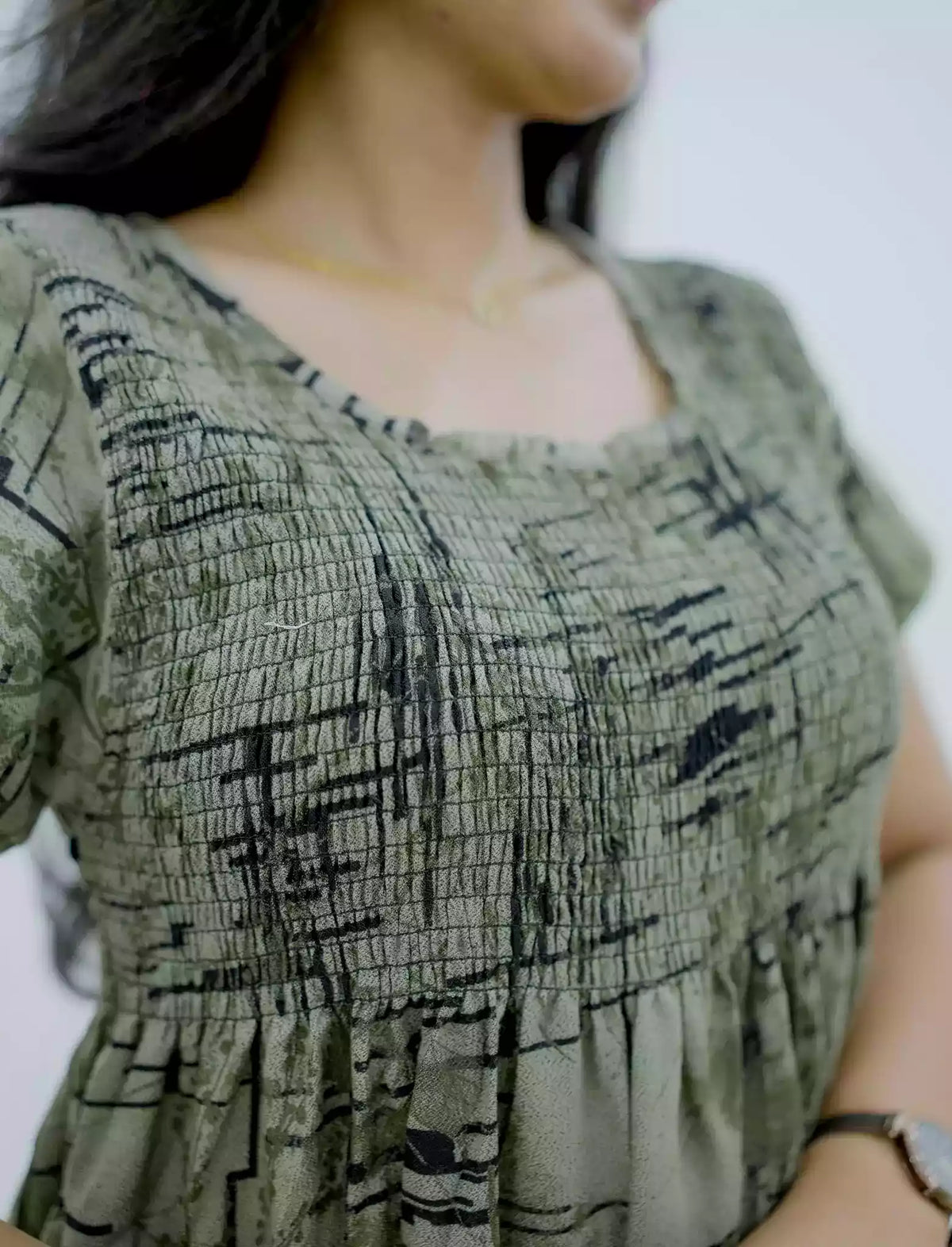 Alpine Abstract Print Smocking Nighty for Women– Mangai Nighties
