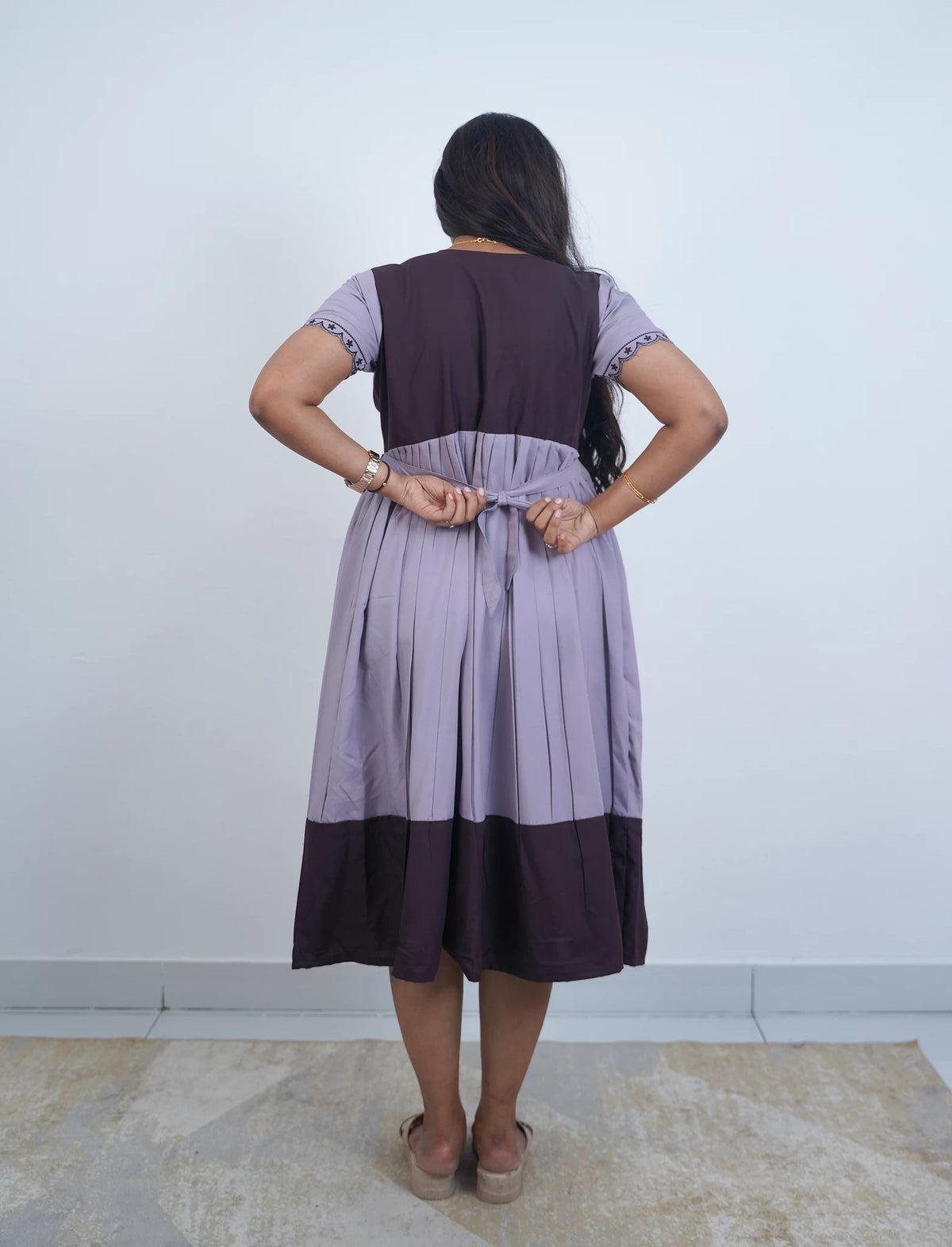 Brown Rayon Embroidery Maxi with Adjustable Back Tie - Mangai Nighties