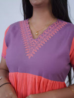 Plain Embroidered V-Neck Rayon Maxi Nighty With Back Tie - Mangai Nighties