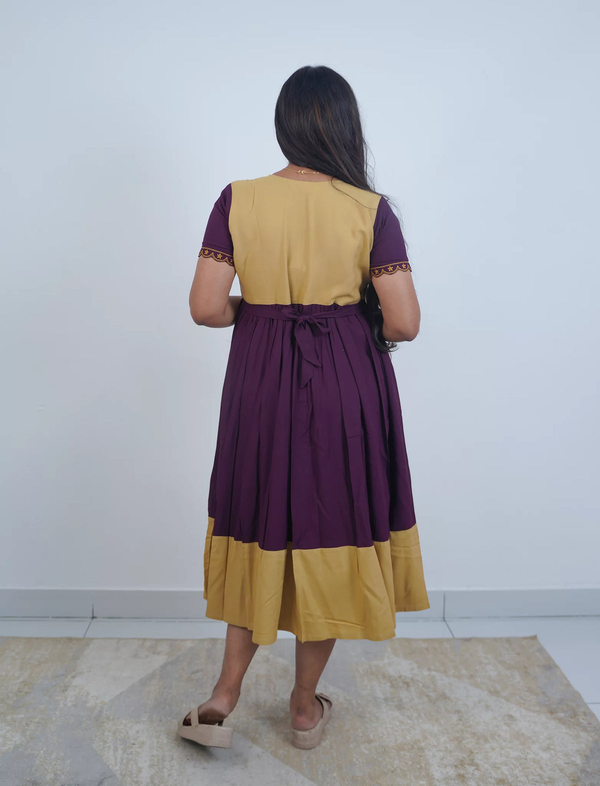 Plain Rayon Mix & Match Embroidery Maxi with Back Tie | Mangai Nighties