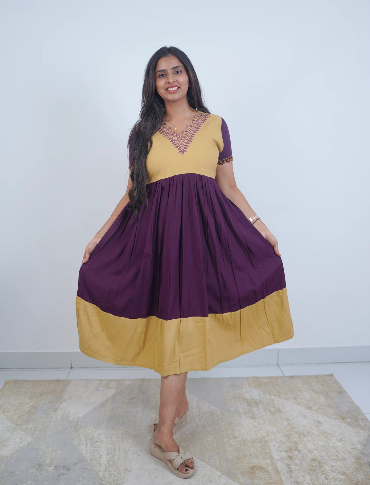 Plain Rayon Mix & Match Embroidery Maxi with Back Tie | Mangai Nighties